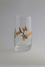 HiBall glasses perfect for cocktails. Personalised with "Bride", "Maid of Honor" and "Bridesmaid" - perfect gifts for the bridal party. Matte Gold, metallic Gold.
