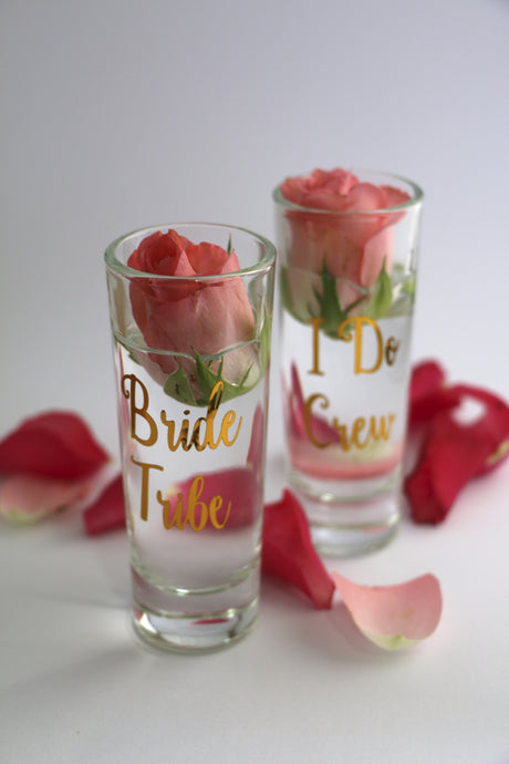 I Do Crew and Bride Tribe Shot glasses perfect for a bachelorette or hens night!