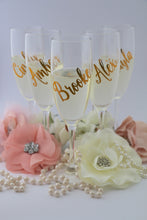 Personalised name on champagne flutes for bridal party, bridal showers, engagement parties, weddings.